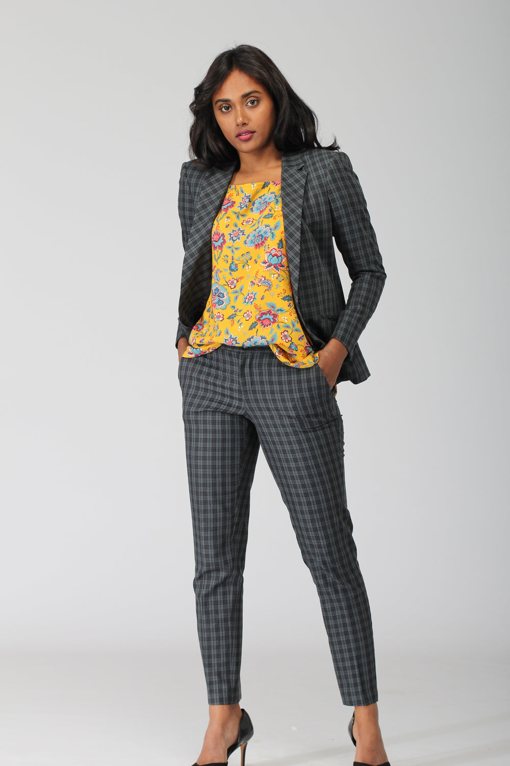 Green Plaid Cotton Blazer