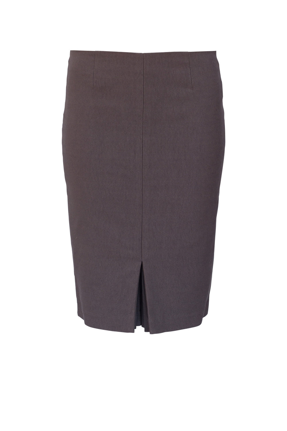 grey skirt in stretch faille with kick pleat in centre for office 