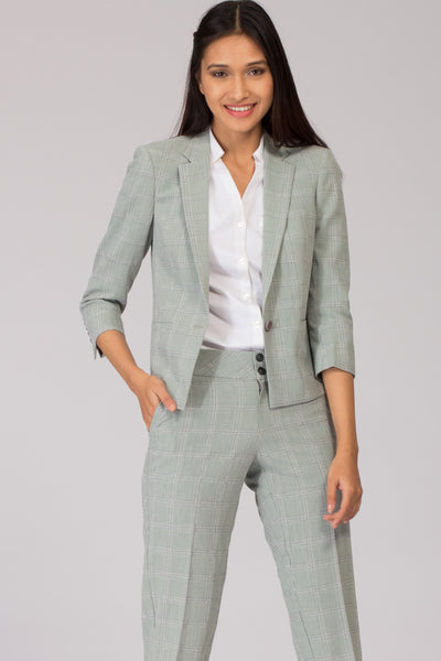 Light Green Check Semi Formal Blazer for Working Women. Shop for stylish business suits and professional looks at www.intermod.in