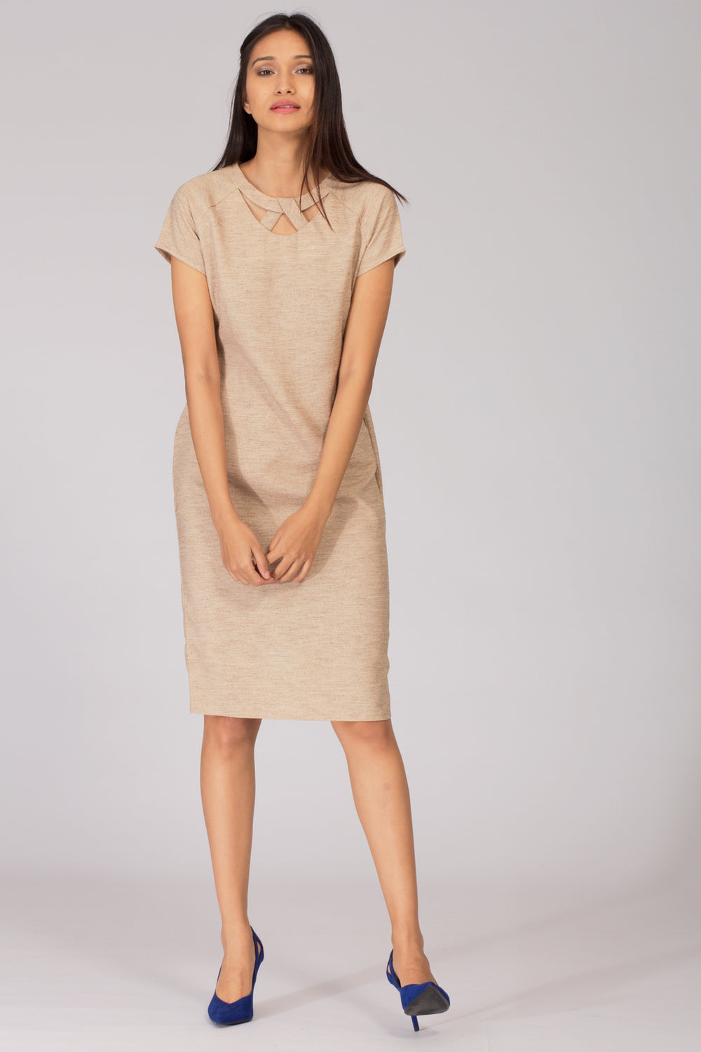 Beige shift hot sale dress