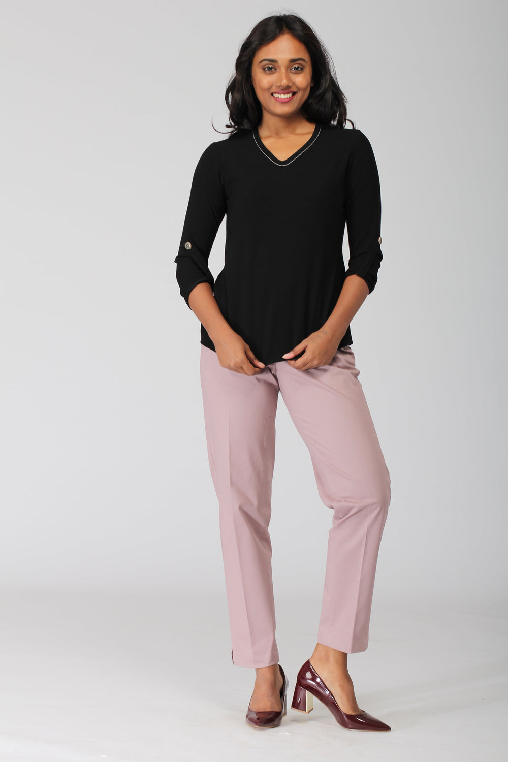 Smoky Pink Cotton Stretch Pants