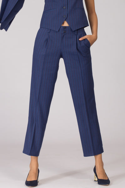 Cobalt Pinstripe Pleated Trousers with Blazer