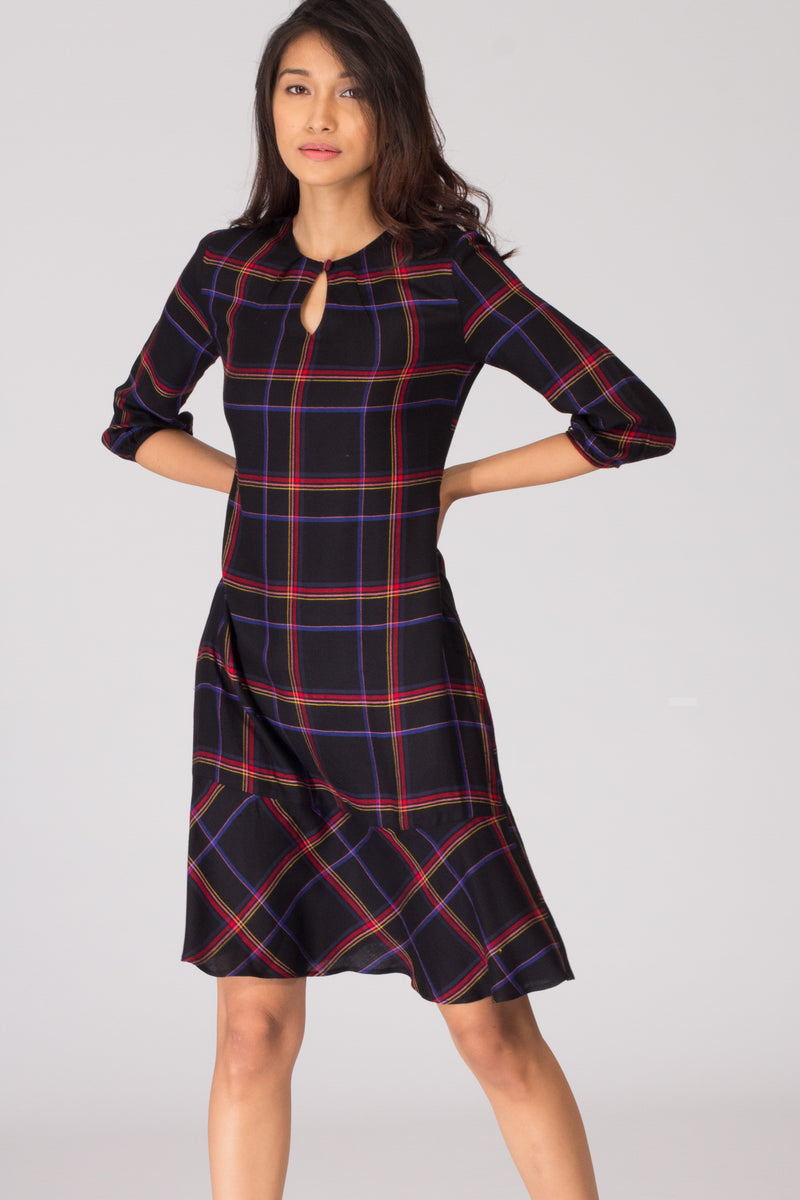 Black Check Paneled Dress