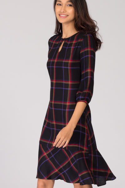 Black Check Paneled Dress