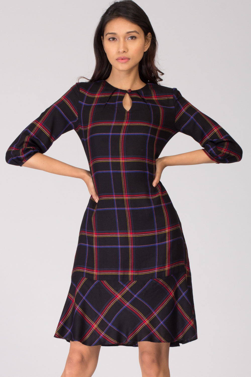 Black Check Paneled Dress