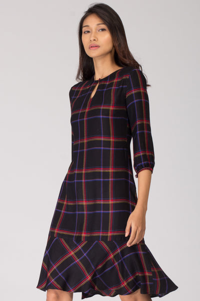 Black Check Paneled Dress