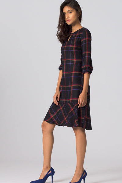 Black Check Paneled Dress