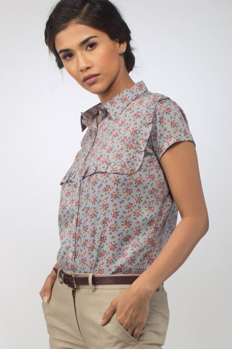 April Ruffled Cotton Shirt