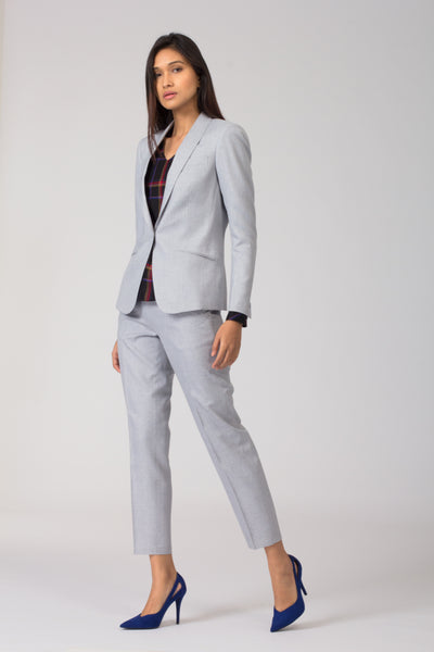 Light Blue Formal Blazer Suit for women. Buy formal pant-suits, formal dresses, skirts and formal trousers and other professional looks online at www.intermod.in