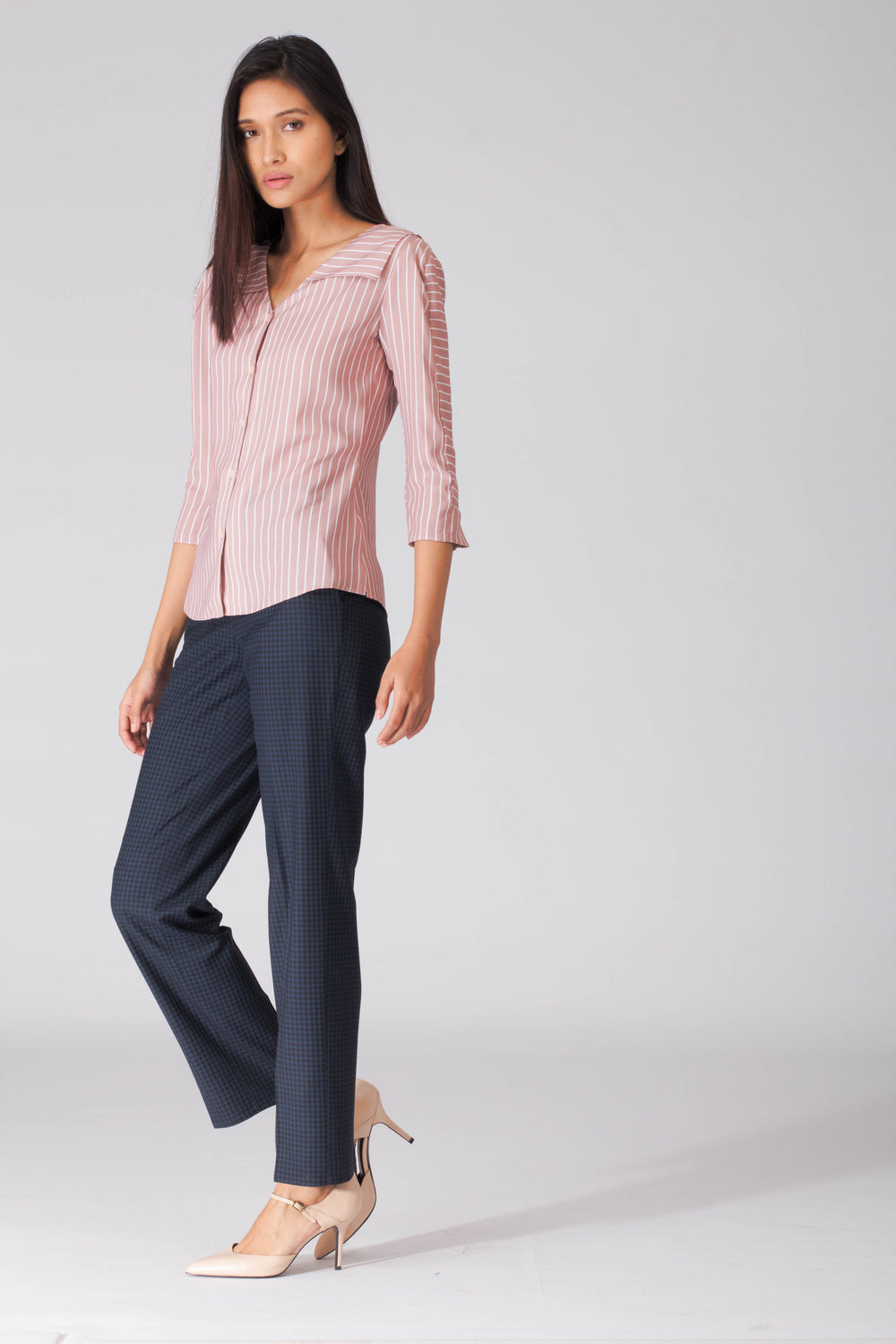 Blue and black women's formal pants and trousers for office. Shop online in India for all sizes, plus size culottes , trousers, and formal palazzo pants at www.intermod.in