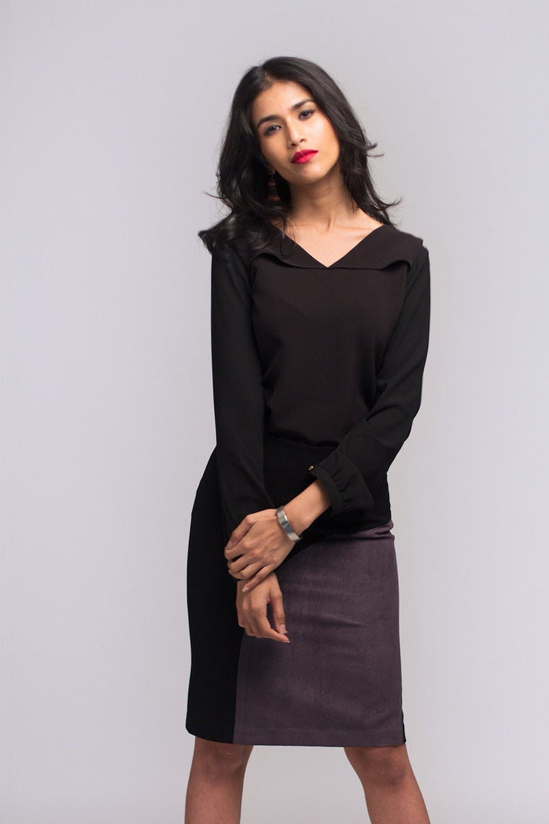 Black Trench Trim Blouse