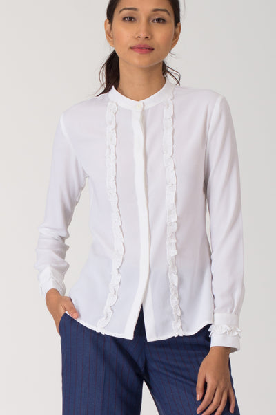 Moreno Ruffled Mandarin Collar Shirt