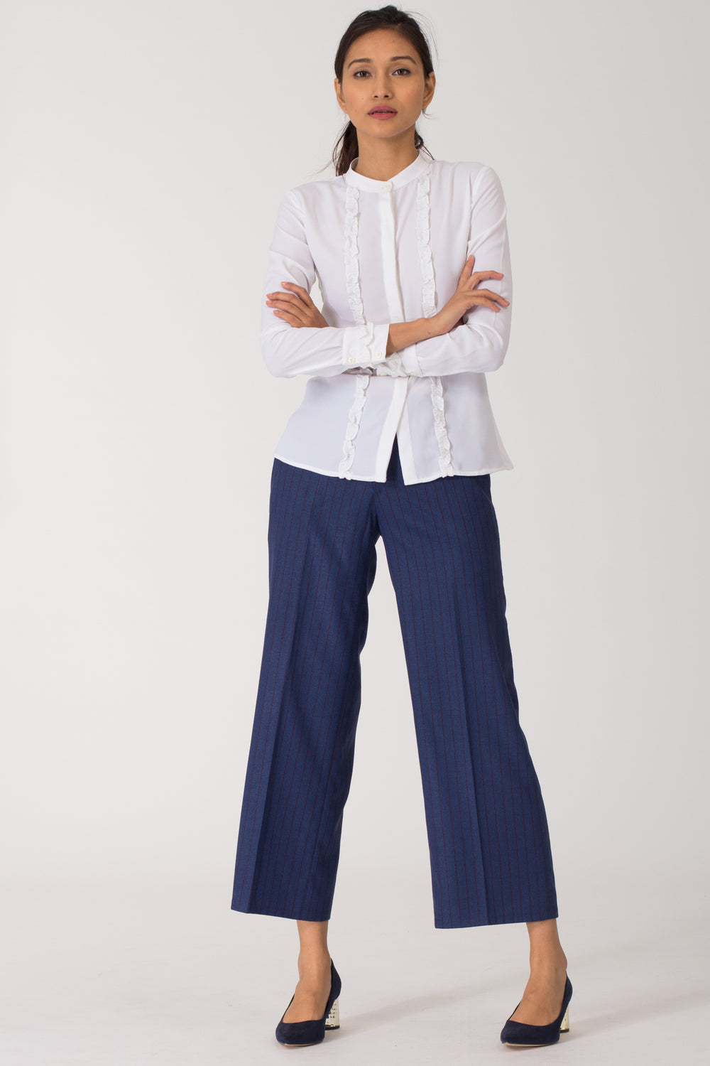 Moreno Ruffled Mandarin Collar Shirt