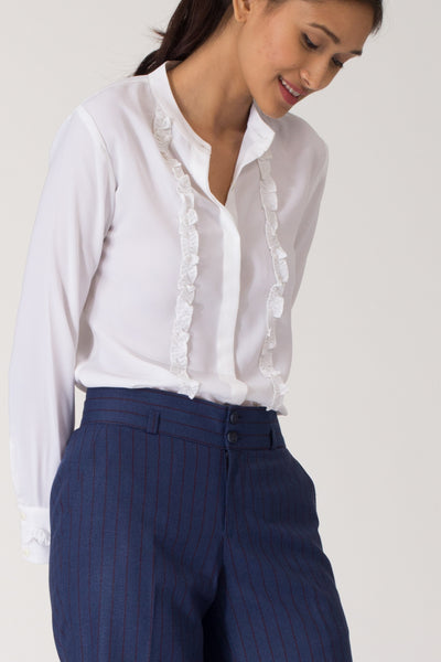 Moreno Ruffled Mandarin Collar Shirt