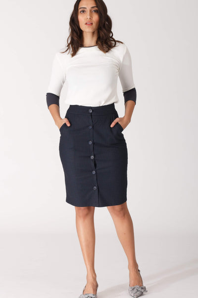 Blue Houndstooth Button Down Skirt
